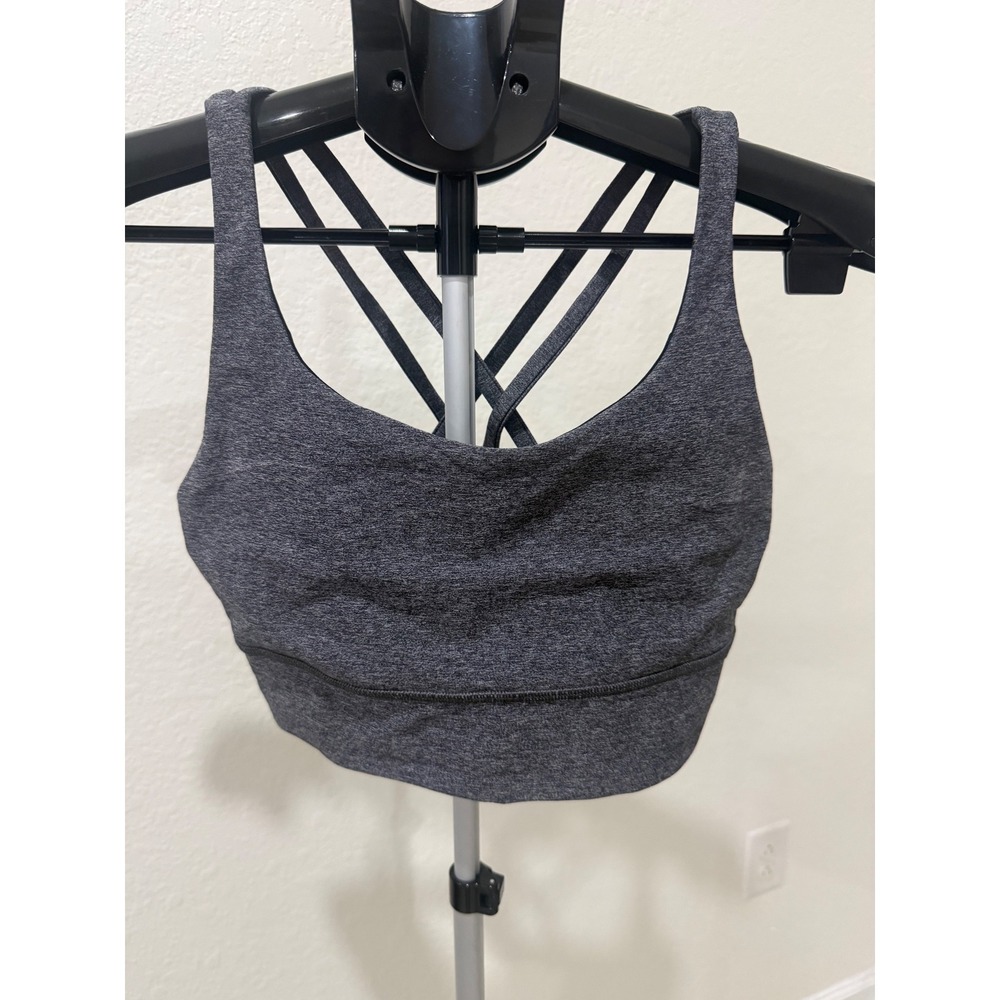 Lululemon Free To Be Serene Bra Long Line Heathered Gray Strappy Yoga Bra Size 8